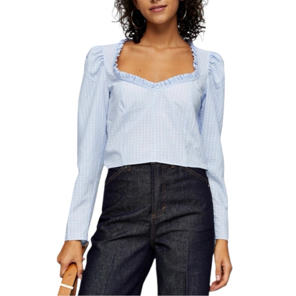 Topshop Satin Prairie Crop Top in Light Blue Size 10